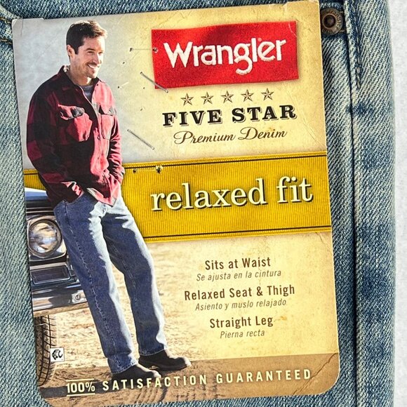 Wrangler Men's Premium Denim Relaxed Fit Blue Denim Jeans 36x29 Straight Leg NWT - Picture 5 of 11